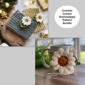 Crochet Daisy Dream Pattern Bundle: Book Cover & Mug Cozy (PDF Download)