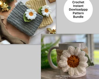 Crochet Daisy Dream Pattern Bundle: Book Cover & Mug Cozy (PDF Download)