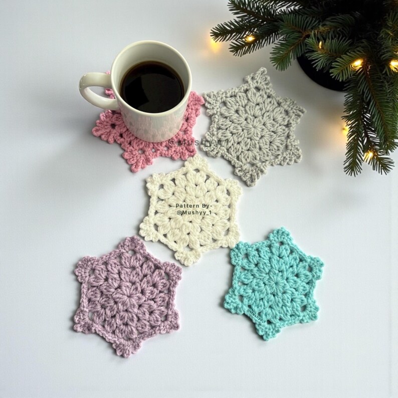 Crochet Snowflake Coaster Pattern by Mushyy - Snow Petals Design - Etsy