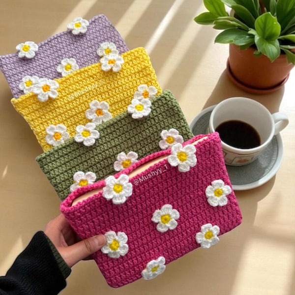 Crochet Book Sleeve Pattern: Floral Meadow Design (PDF Pattern) Customizable