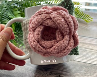 Crochet Blooming Rose Mug Cozy, Hand- Crocheted Mug Cozy - Cozy Up Your Mornings With A Touch Of Sunshine