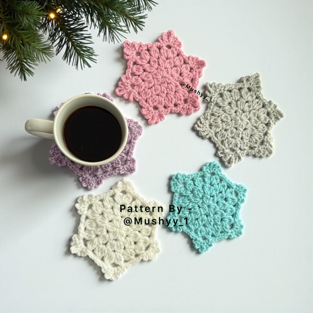 Crochet Snowflake Coaster Pattern by Mushyy - Snow Petals Design - Etsy