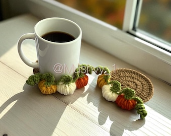 Crochet Pumpkin Coaster Pattern: 3D Vines, Fall Decor (PDF Download)