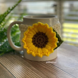 Crochet Sunflower With A Leaf Mug Cozy Instant PDF Download for cozy mornings image 2