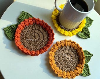 Crochet Sunflower Bloom Coaster Instant Download PDF Pattern