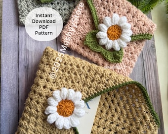 Crochet Daisy Book Cover Pattern: Floral Envelope Design (PDF Pattern)