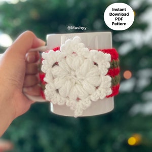 Warm Elegance: Christmas Snowflake Mug Cozy Crochet Pattern DIY Holiday Decor | Instant Download PDF | Cozy Christmas Crafting