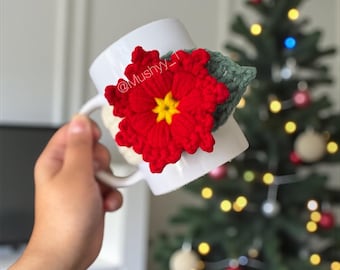 Crochet Snowflake Flower Mug Cozy Pattern: Poinsettia Cup Sleeve (PDF Pattern)