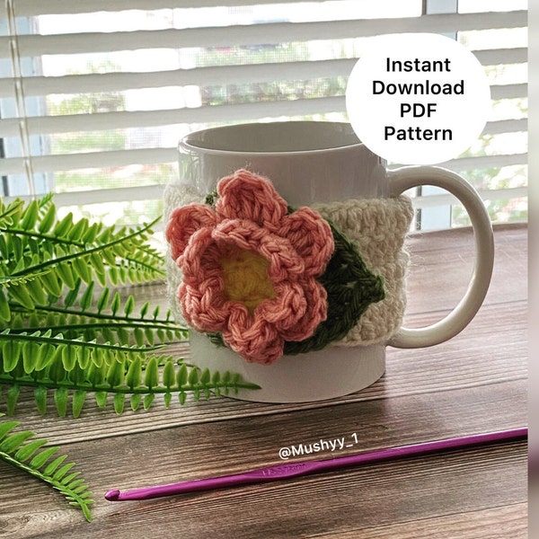 Elegant Rose Blossom Mug Cozy Crochet Pattern; Instant Download for Stylish Tea Warmth