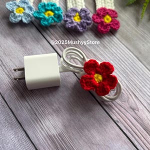 かぎ針編みコードオーガナイザー 即時ダウンロード PDF パターン 春の花 ケーブルワイヤーラップホルダー