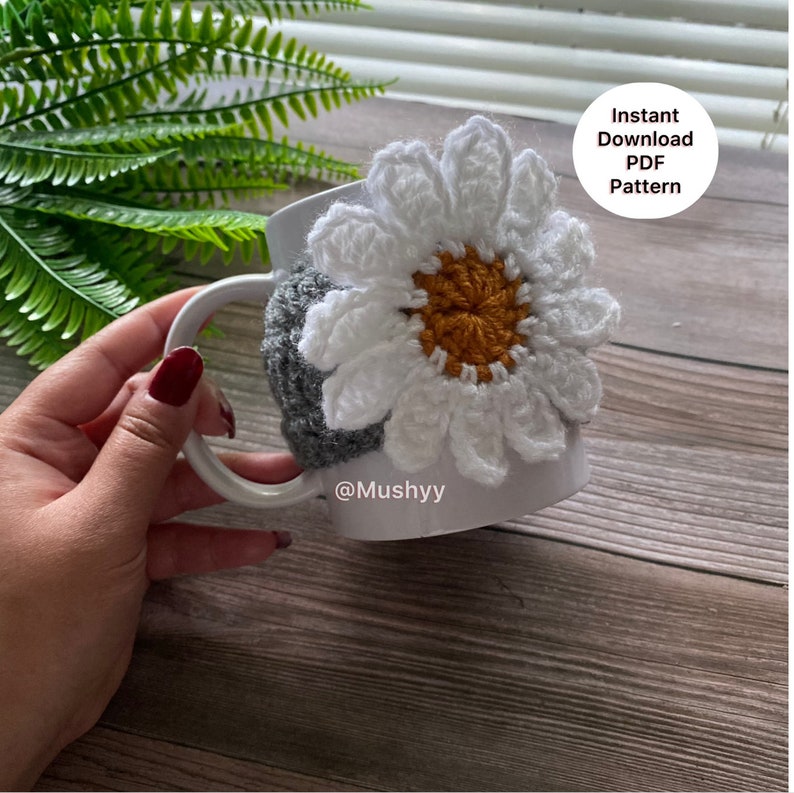 Crochet Daisy Mug Cozy Pattern for a Touch of Floral Elegance Instant Download PDF image 1