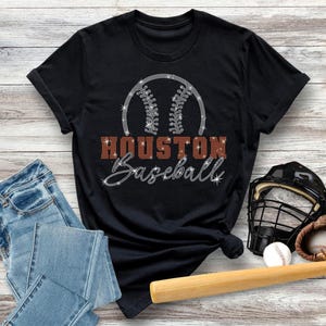 Houston Baseball Rhinestone Shirt, Retro Game Day Apparel, Baseball Mom Shirt, Team Spirit Shirt, Baseball Fan Gift For Women and Men