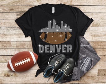 Denver Rhinestone Shirt, Chic Glittering Shiny Football Tee, Unique Fashion Sports Shirt, Game Day T-Shirt for Football Fans