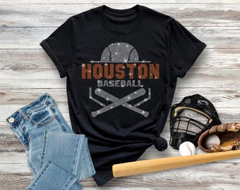 Houston Baseball Rhinestone Shirt, Retro Sports Fan Tee, Unisex Softstyle Tee, Baseball Favor Season Shirt, Baseball Mom Tee, Gift for Her