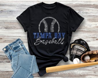 Tampa Bay Baseball Rhinestone Shirt, Major League Shirt, Sports Team Unisex Tee Shirt, Retro Style Shirt, Mama Baseball Tee, Gift for Fans