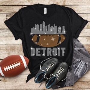 Detroit Rhinestone Shirt, Football Game Day Sports Glitering Shirt, Tailgate Shirt for Football Fan, Football Season Gift for Men and Women