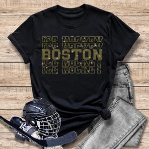 Boston shirt met strass steentjes, kleding hockeywedstrijddag, professioneel hockeykampioenschap sportshirt cadeau voor fan, hockey premium unisex T-shirt