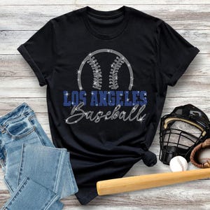 Los Angeles Baseball Rhinestone Shirt, Baseball Glittering Tee, Baseball Mom Tee, Retro Unique Design Top, Favorite Game Day Fans Shirt
