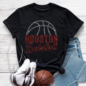 Maglietta con strass Houston Basketball Game Day, maglietta unisex regalo per amanti dello sport, maglietta dei campioni delle finali, streetwear vintage da basket