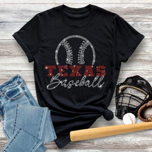 Texas honkbal strass shirt, retro honkbalwedstrijd T-shirt, honkbal moeder shirt, retro teamondersteuning shirt, voor vrouwen, Rangers cadeau voor haar