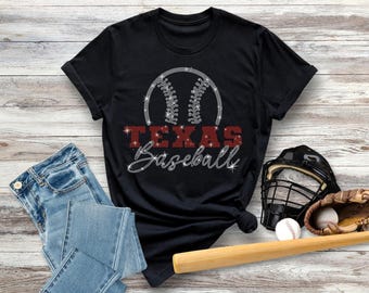 Texas Baseball Rhinestone Shirt, Retro Baseball Game Tee Shirt, Baseball Mom Shirt, Retro Team Support Shirt, For Women, Rangers Gift Her