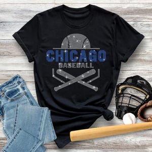 Chicago Baseball Rhinestone Shirt, Retro Style Baseball Tee Shirt Gift, Comfort Colors Vintage Baseball Shirt, Sports Gift For Baseball Mom