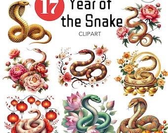 New Year Snake Clipart: Chinese Zodiac Animal PNG (Digital Download)