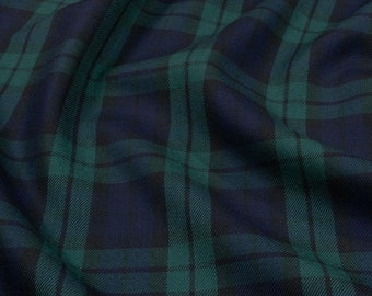 Blackwatch Check Tartan Fabric Poly Viscose Tartan Check Fabric Material 59" Wide Dressmaking Crafting Green Blue