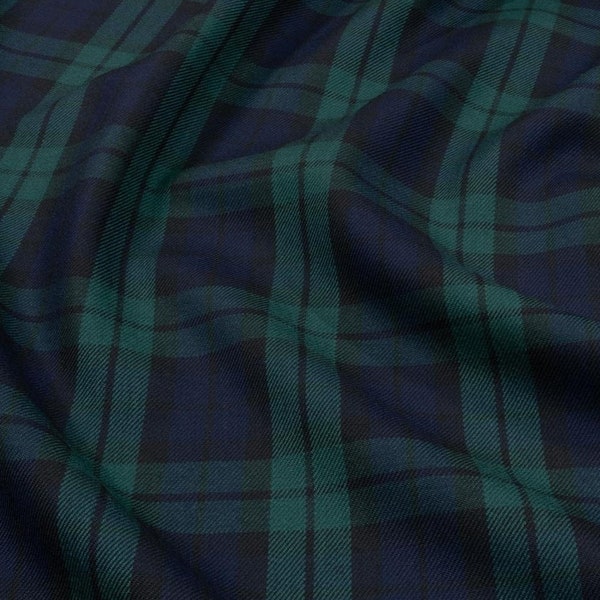 Tissu écossais Blackwatch à carreaux et poly viscose Tissu écossais à carreaux de 59 po. de large Artisanat vert bleu