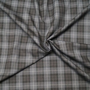 Grey Tartan Fabric: Poly Viscose Wool-Touch Check