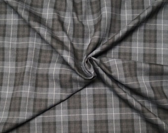 Grey Tartan Fabric: Poly Viscose Wool-Touch Check