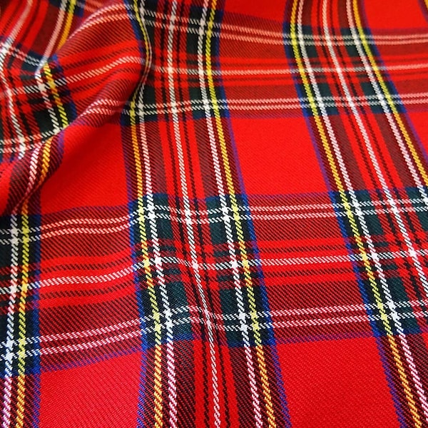 Royal Stewart Check Tartan Fabric Poly Viscose Tartan Check Fabric Material