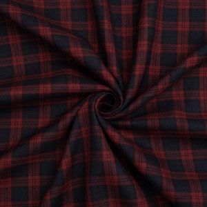Burgundy Navy Tartan Fabric: Polyviscose Scottish Plaid, 59&quot; Wide