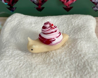 Custom made polymer clay peppermint snail/ figurine/ ceramics/ pottery/ art