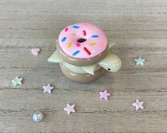 Custom made polymer clay pink donut turtle/ figurine/ ceramics/ pottery/ art