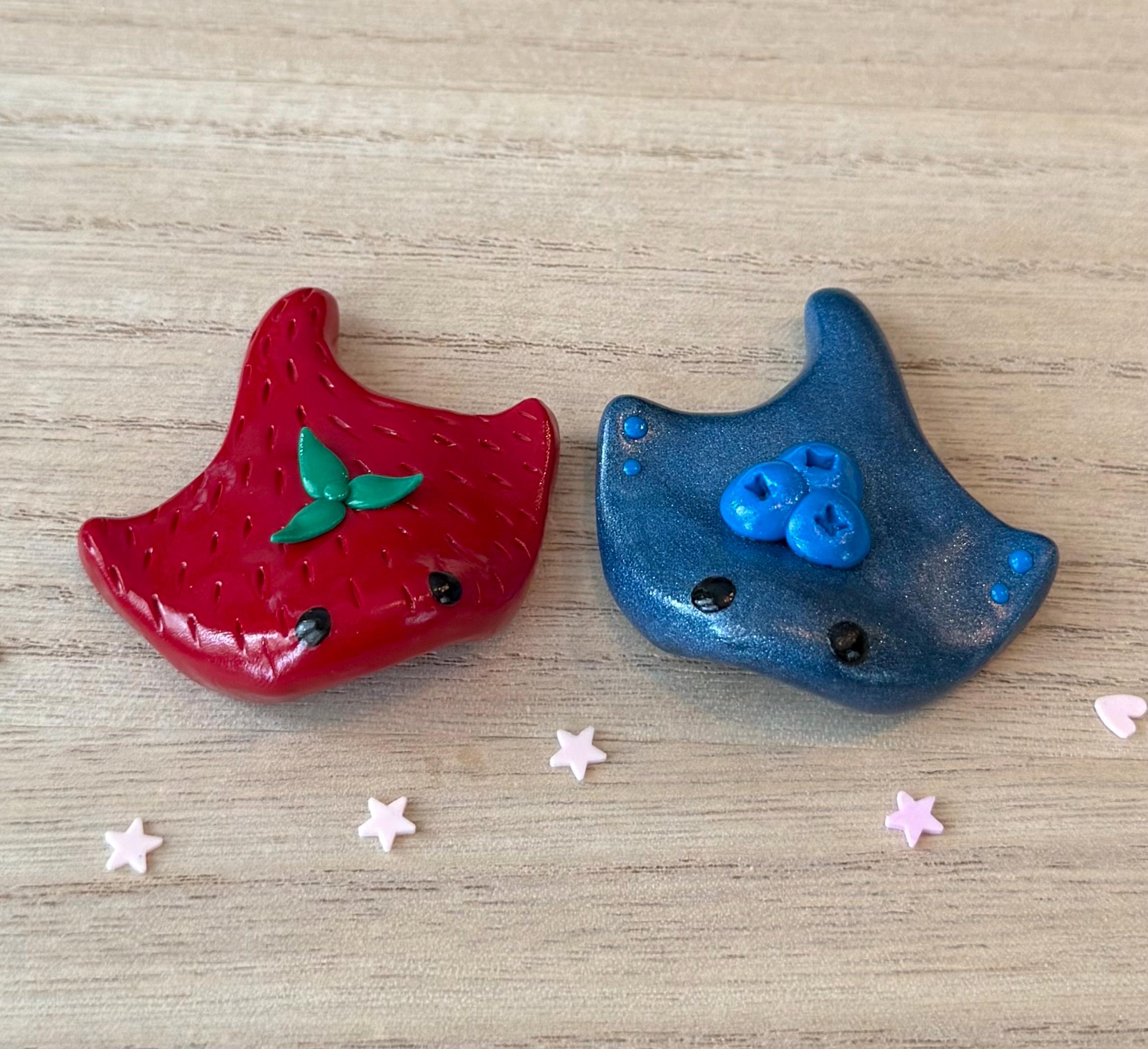 Custom made polymer clay strawberry and blueberry stingray set/ figurine/ ceramics/ pottery/ art