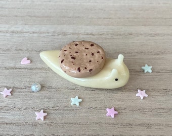 Custom made polymer clay chocolate chip cookie snail/ figurine/ ceramics/ pottery/ art