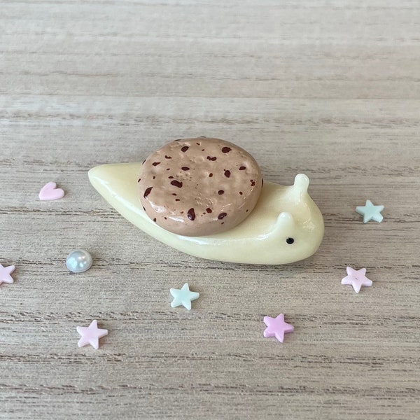 Custom made polymer clay chocolate chip cookie snail/ figurine/ ceramics/ pottery/ art