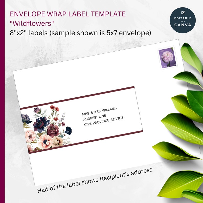Wedding Envelope Wrap Label Template. Wildflowers Design Etsy
