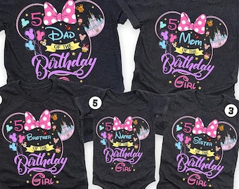 Custom Minnie Mouse Birthday Girl Shirt, Minnie Birthday T-shirt, Disneyland Birthday Party, Family Birthday Shirt, Kids Birthday Tee