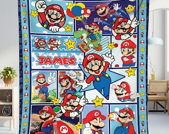 Custom Super Mario Fleece Blanket, Super Mario Blanket, Mario Bros Blanket, Mario Video Games, Mario Blanket, Christmas Gifts