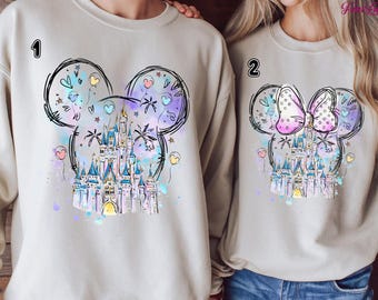 Mickey Mouse Minnie Mouse Watercolor Shirt, Magic Kingdom Family Shirt, Watercolor Castle Shirt, Mickey Matching Shirt Comfort Colors