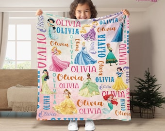 Personalized Disneyland Princess Fleece Blanket | Princess Blanket | Throw Blanket | Fleece Blanket | Gift For Kids | Disneyland Princess