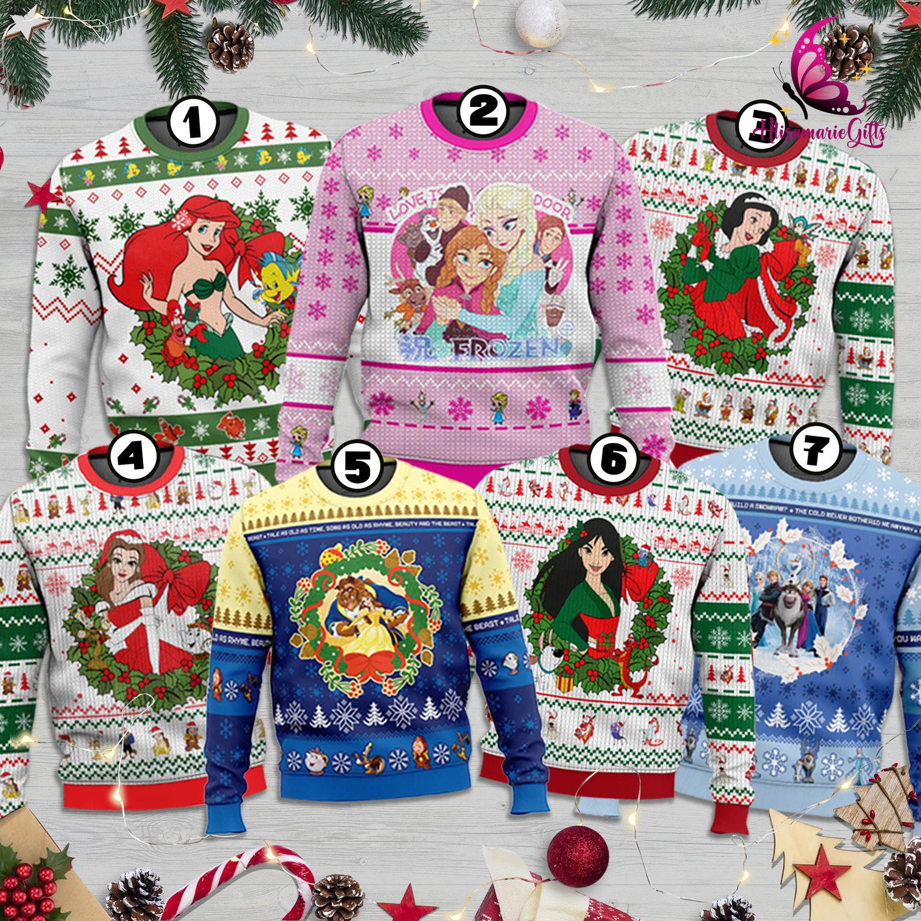 Disney Princesses Disney Ugly Christmas Sweater Ugly Faux Knit