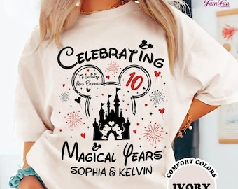 Camiseta personalizada "Celebrando 10 Años Mágicos", sudadera de aniversario de DisneyWorld, Mickey y Minnie, Disneyland "Celebrando Años Mágicos"