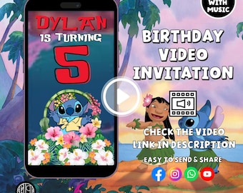 Stitch Birthday Party Invitation Video Editable Canva | Stitch Birthday Phone Digital Invitation video | Editable Invitation