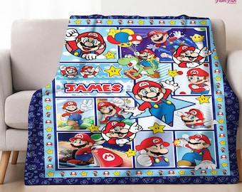 Custom Super Mario Fleece Blanket, Super Mario Blanket, Mario Bros Blanket, Mario Video Games, Mario Blanket, Christmas Gifts