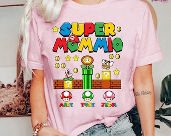 Super Mommio Shirt, super mario mom shirt, personalized Mommio shirt with Kids Names, customize Mother's Day Shirt Gift