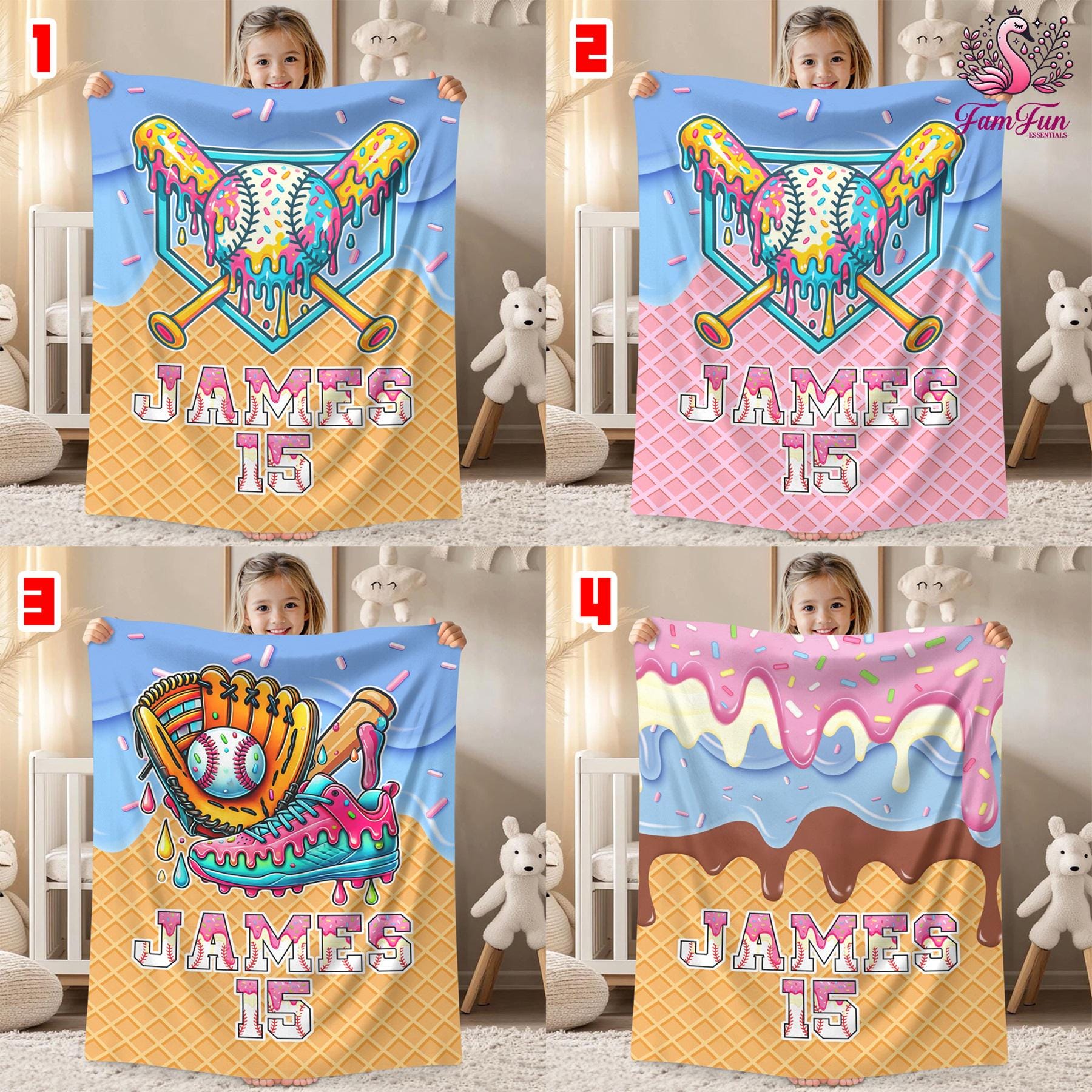 Discover Custom Ice Cream Drip Baseball Blanket, Multiple Design Options Blanket