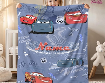 Manta de la película Cars con nombre personalizado, manta de Rayo McQueen, manta de Cars Land, manta polar para regalo de cumpleaños.
